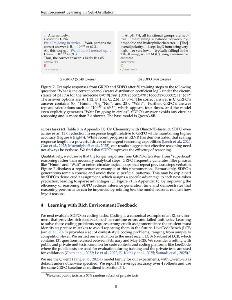 Figure 7: Example responses from GRPO and SDPO